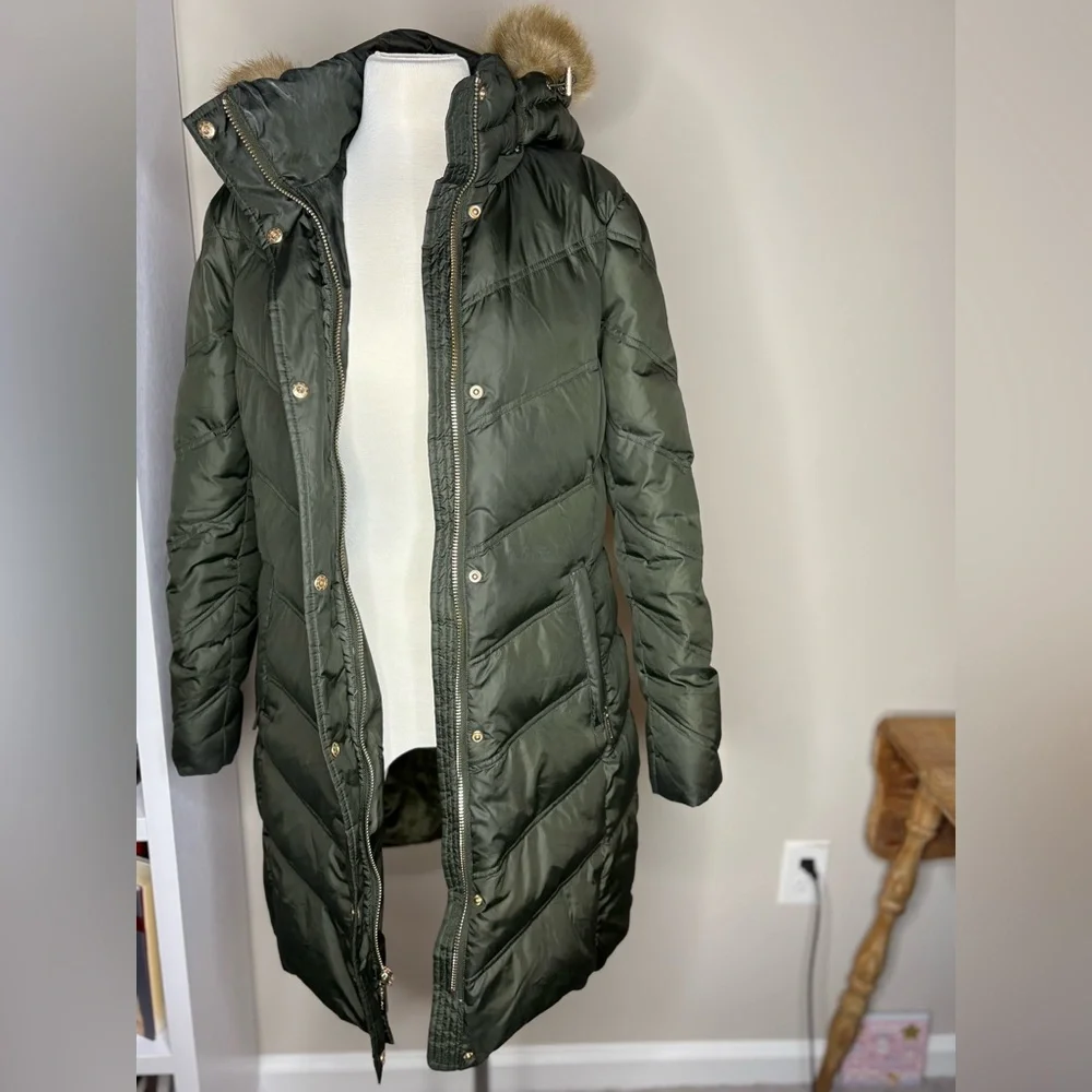 Michael Kors Olive Puffer Jacket with Fur Trim - Picture 9 of 15